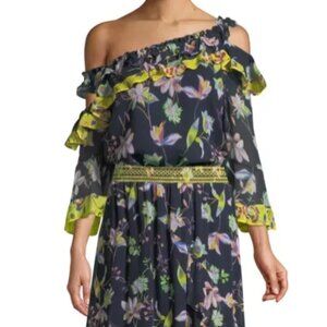 NWOT Tanya Taylor Violet Garden Off-the-Shoulder Navy Multi Silk Top XS $375